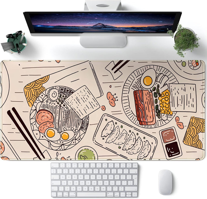Japanese Landscape Desk Mat Post Moonlight Samurai Mouse Pad Large Dark Aesthetic Desk Pad Gaming Mousepad Extended XXL 31.5 x 15.7 in Laptop Computer Mouse Keyboard Mat - A Beige Food
