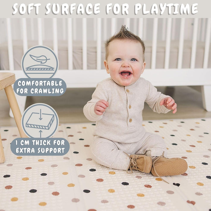 Bubba Bear Baby Mat Children's Mat Baby Play Mat 180 x 200 x 1 cm, Reversible and Non-Toxic Thick Foldable Waterproof Foam Children's Rug, Crawling Mat Play Rug (90 x 120 cm, Beige)