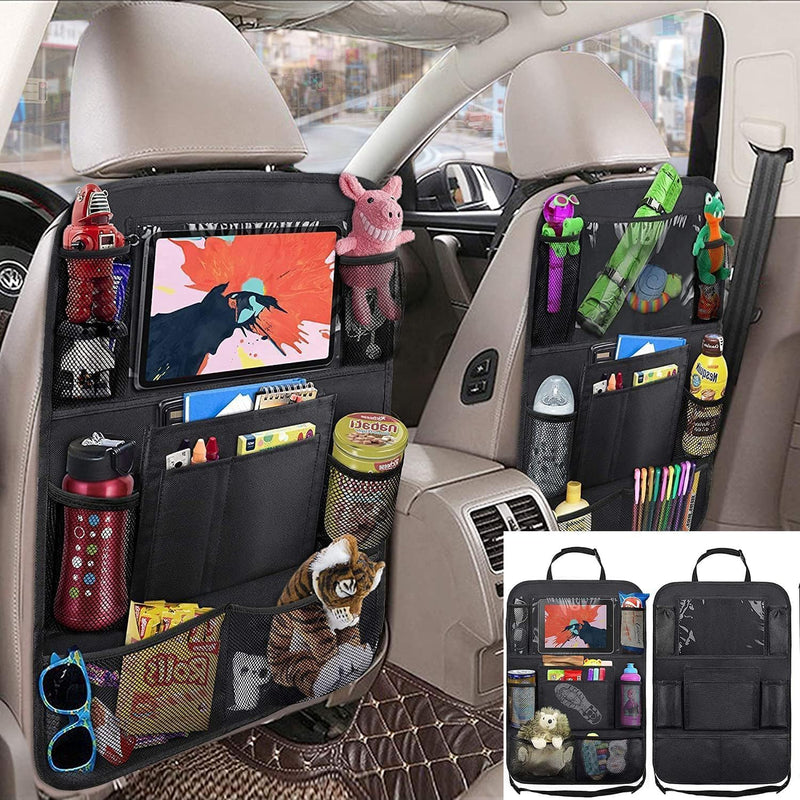 Joyzzz Car Seat Organiser, 2 PCS Black Backseat Organizer with Multiple Pockets, Durable Seat Protector for Kids and Toddlers, Travel Accessories for Family Road Trips