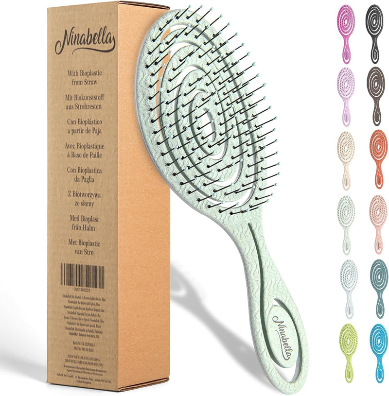 Ninabella Organic Detangling Hair Brush for Women, Men & Children - Does not Pull on Hair - Hair Straightening Brushes for Straight, Curly & Wet Hair - Unique Spiral Hairbrush, Rose Gold
