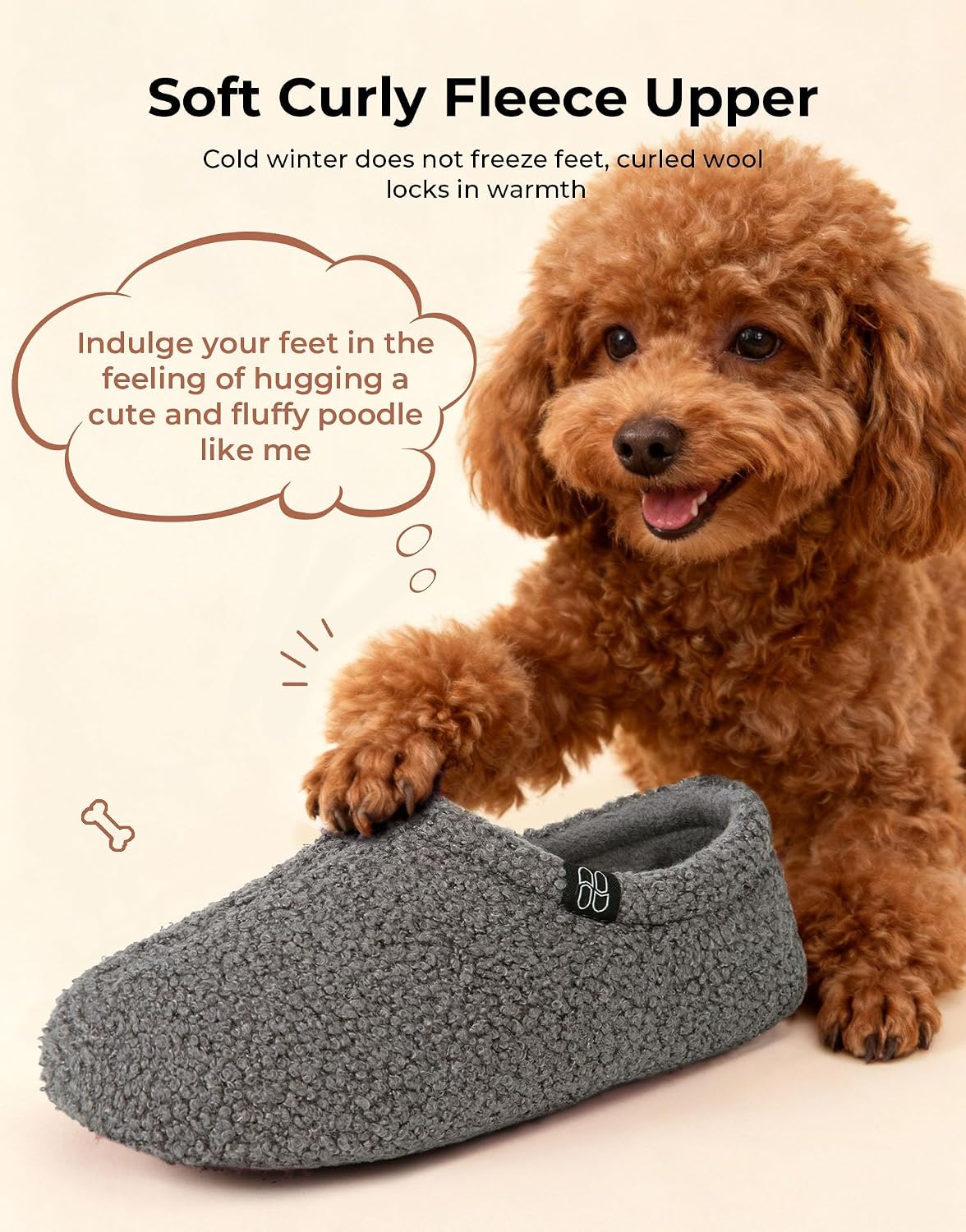 Fuzzy Curly Fur Slippers for Women, Memory Foam Loafer Slippers with Polar Fleece Lining,Grey(38-39EU) – image 2