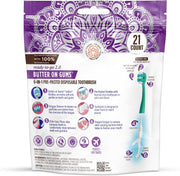 GuruNanda 6-in-1 Disposable Toothbrush, Ready to Use Pre-Glued Butter on Gum, Softex Brushes, Flossing and Toothpicks, Tongue and Cheek Cleaner, Wrapped