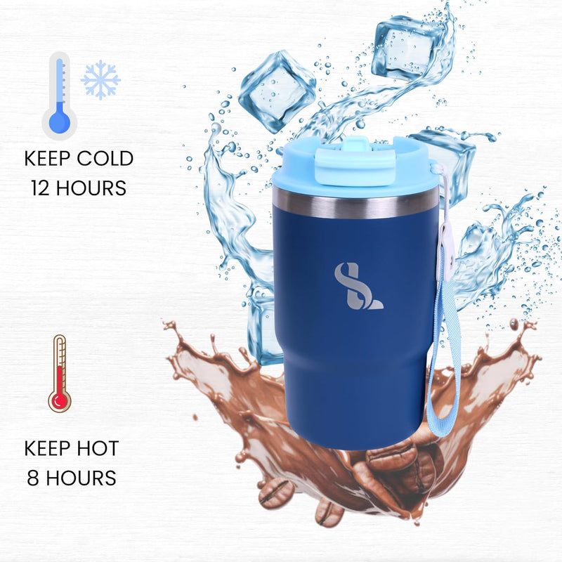 SimplyLivin. Premium Tumbler with Lid and Straw | 480ml (16oz) | Hot and Cold Drinks | Leak Proof | Travel Mug | Coffee Cup | Double Wall Stainless Steel | Unique Packaging for Gifts | Classic Beige
