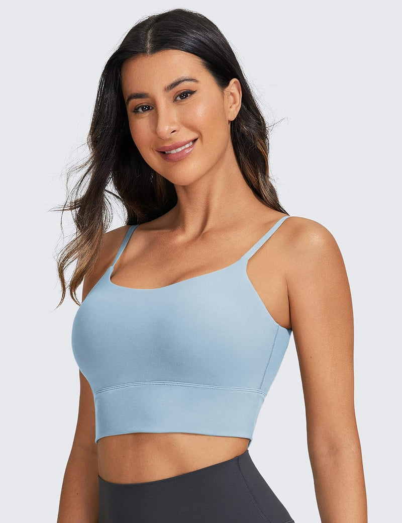 CRZ YOGA Women's V Back Longline Sports Bra with Adjustable Straps Wireless Workout Padded Yoga Bra Cropped Tank Tops