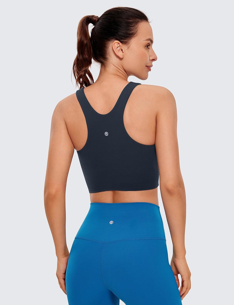 CRZ YOGA Butterluxe Womens Racerback High Neck Longline Sports Bra - Padded Workout Crop Tank Tops with Built in Shelf Bra
