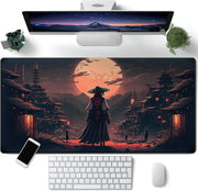 Japanese Landscape Desk Mat Post Moonlight Samurai Mouse Pad Large Dark Aesthetic Desk Pad Gaming Mousepad Extended XXL 31.5 x 15.7 in Laptop Computer Mouse Keyboard Mat - A Japan Samurai