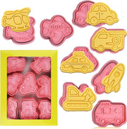 Sakolla (Set of 8) Christmas Cookie Cutters with Plunger Stamps Set, Gingerbread Boy/Girl Snowman Santa Claus Snowflake Christmas Tree Reindeer Cookie Cutters - Transportation Vehicle Cookie Cutters with Plunger Stamps