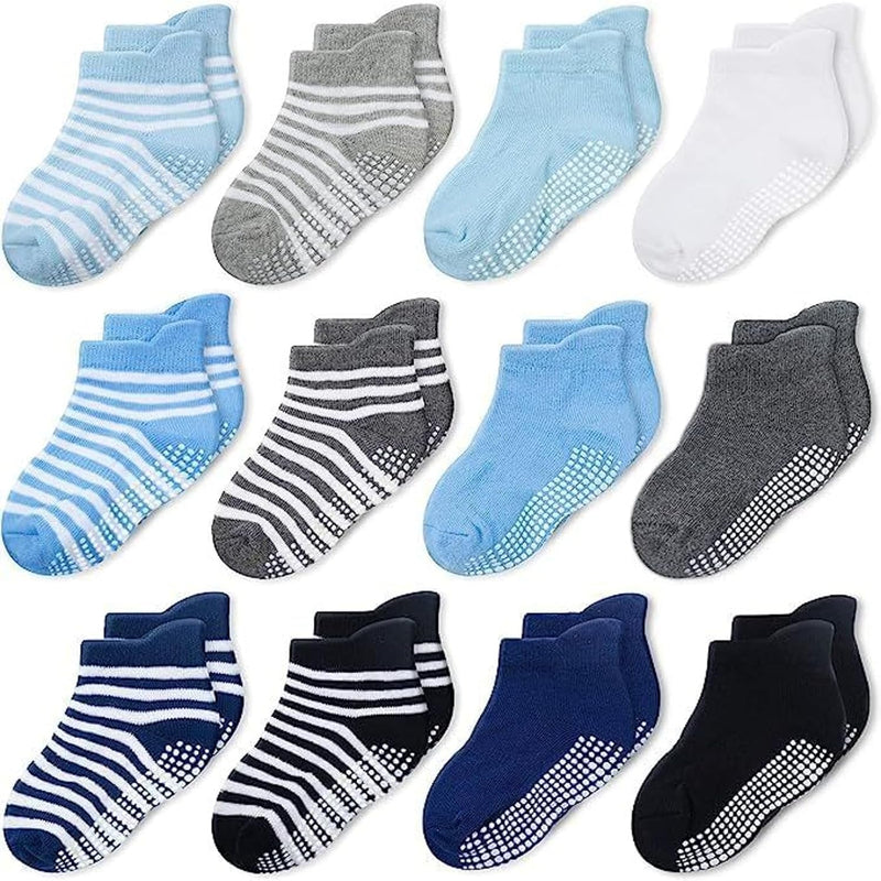 CozyWay Non-Slip Socks with Grippers - Ankle Style for Little Girls and Boys, Infants, Toddlers, Children