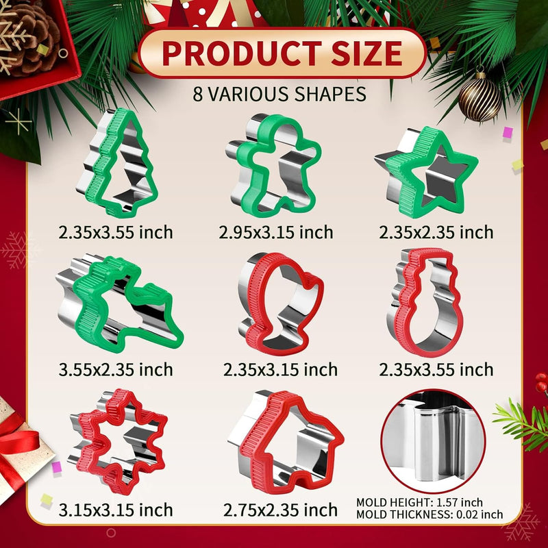 8 PCS Christmas Cookie Cutter Set, Holiday Cookie Molds Gingerbread Man Cookie Cutter, Stainless Steel Baking Cutter for DIY Baking with Snowflake Snowman Christmas Tree Reindeer Shapes and More