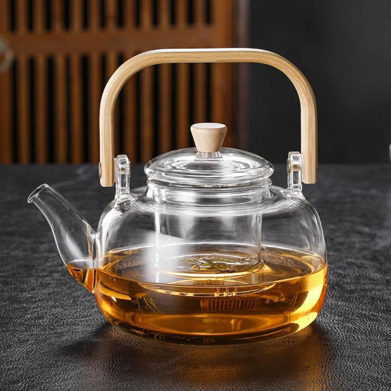 YUEMING Glass Teapot with Infuser, 1000ml Teapot with Glass Strainer for Loose Tea, Heat Resistant Borosilicate Glass Teapot with Removable Infuser, Tea Kettle Safe On Stovetop