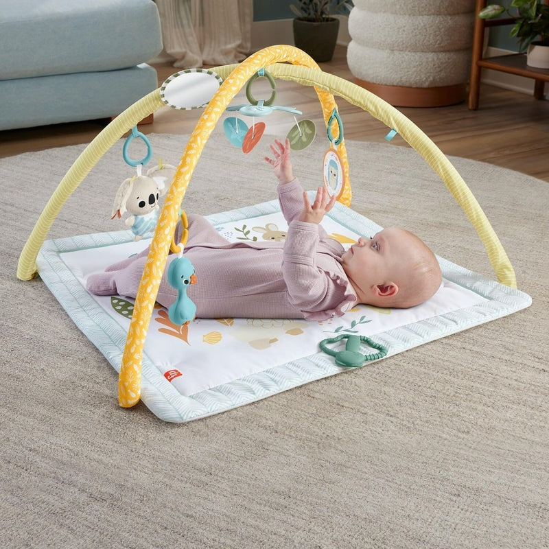 Fisher-Price Baby Playmat Simply Senses Newborn Gym with Mobile & Sensory Activity Toys for Developmental Play Ages 0+ Months, HRB15