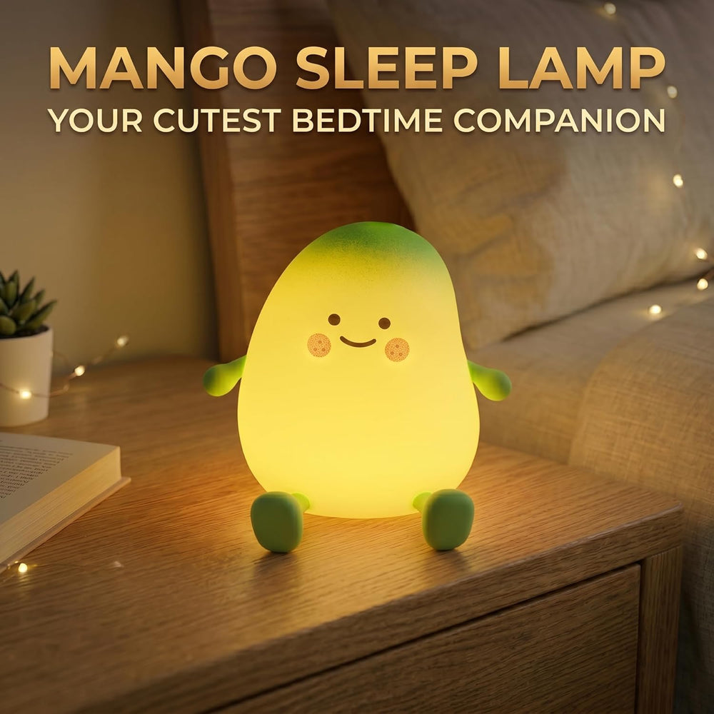 Mango Silicone Night Light for Kids JXJA038 Cute Squishy LED Touch Control Sleep Lamp, Dimmable Warm Glow Nursery Light, Rechargeable Type-C with Auto-Off Timer, Bedside Baby Room Gift