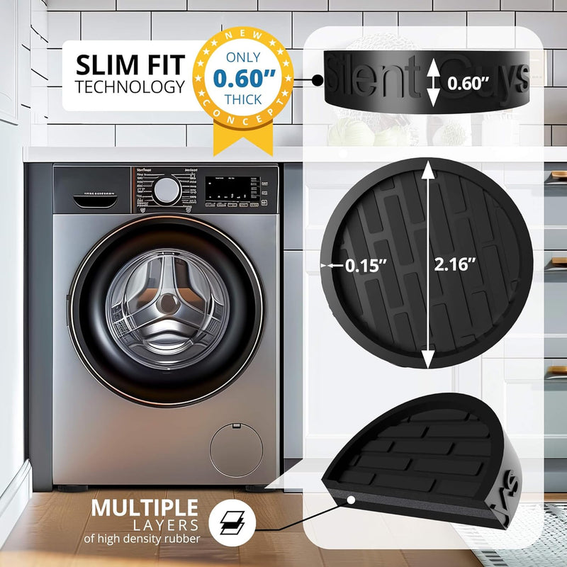 Silent Guys Matte Black Anti Vibration Pads for Washing Machine 4 pcs Anti Vibration Mat Washing Machine Mat Anti Vibration Pads for Washer Vibration Pad Rubber Mat for Washer and Dryer Washing