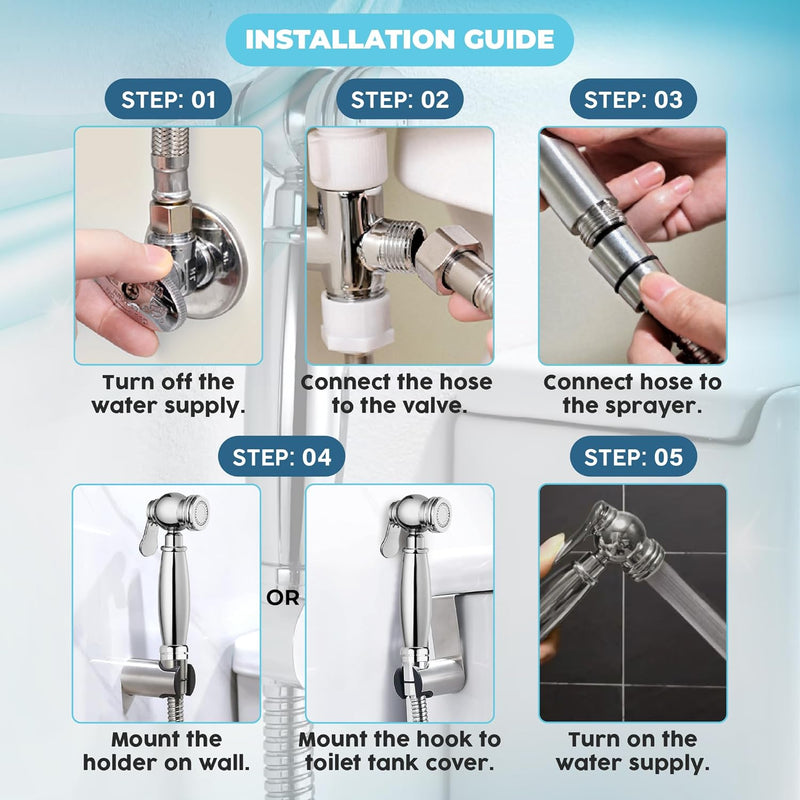 SPAULD Handheld Toilet Bidet Sprayer, Jet Sprayer Kit, Muslim Shower for Toilet, Shattaf, Stainless Steel Faucet Bidet Sprayer Set, Healthy diaper for Sprayer toilet