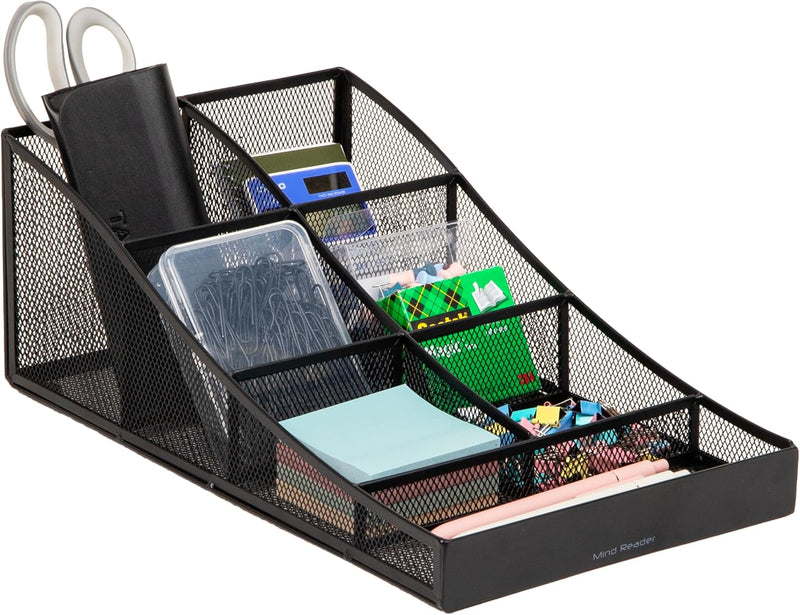 Mind Reader Coffee 7 Compartment Organizer, Black - Black Metal Mesh