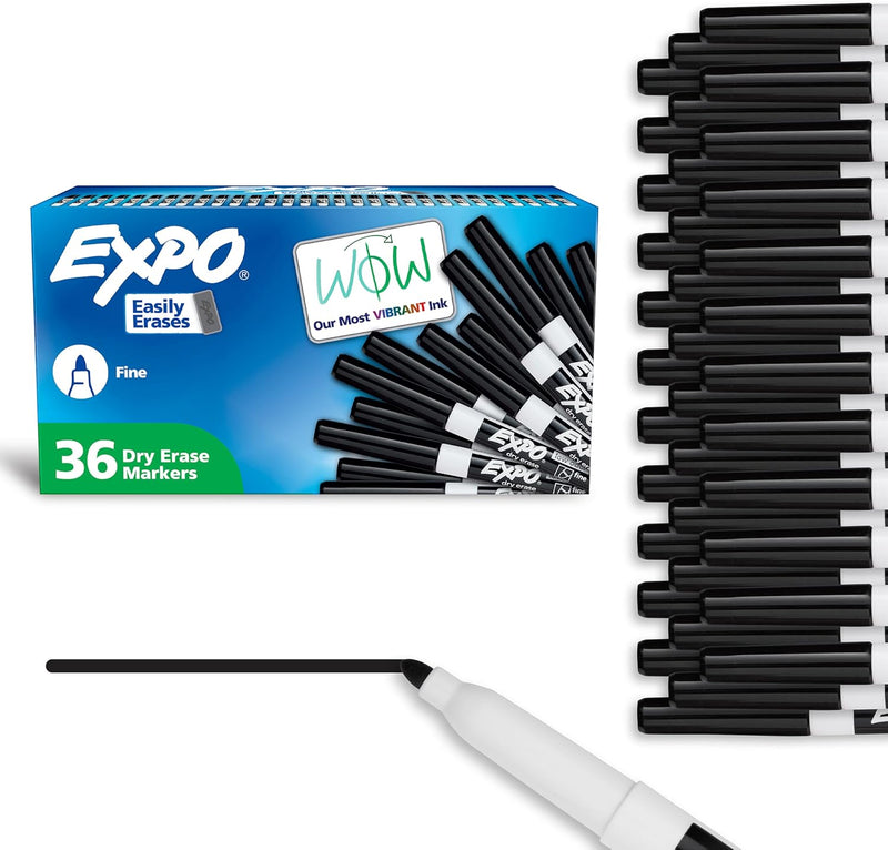 EXPO Fine Tip Dry Erase Markers, White Board Markers Dry Erase, Low Odor, Black, 36-Count