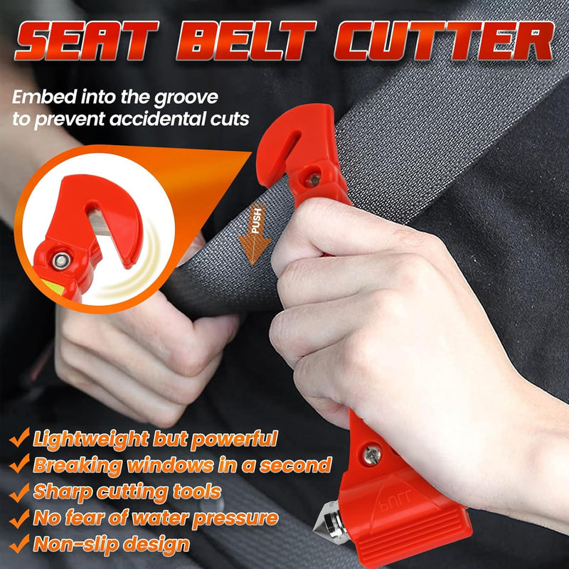Milifox Car Window Breaker, Safety Hammer Glass Breaker with Seat Belt Cutter, Car Emergency Escape Tools with Light Reflective Life Saving for Car Family Essential Indoor Outdoor 2 Pack