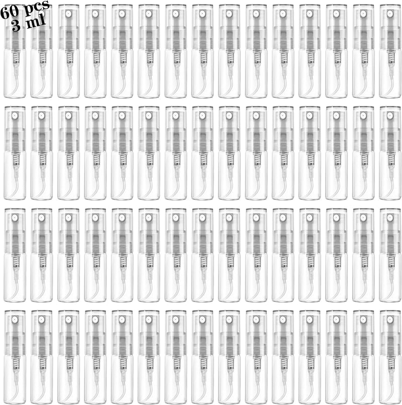 Mini Spray Bottle 10ml, Refillable Glass Spray Bottle, Glass Bottle Atomizer, Perfume Mouthwash Atomizer for Cleaning Refillable Container for Travel, Essential Oils, Perfume 40 Pcs, 10ml - 60PCS,3ML