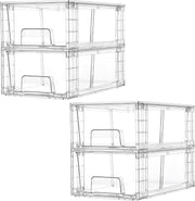 4 Large Stackable Clear Acrylic Drawer Organizer with Handles, Easy Assembly for Bathroom, Kitchen Cabinet, Closet, Makeup - 4pack-Samll