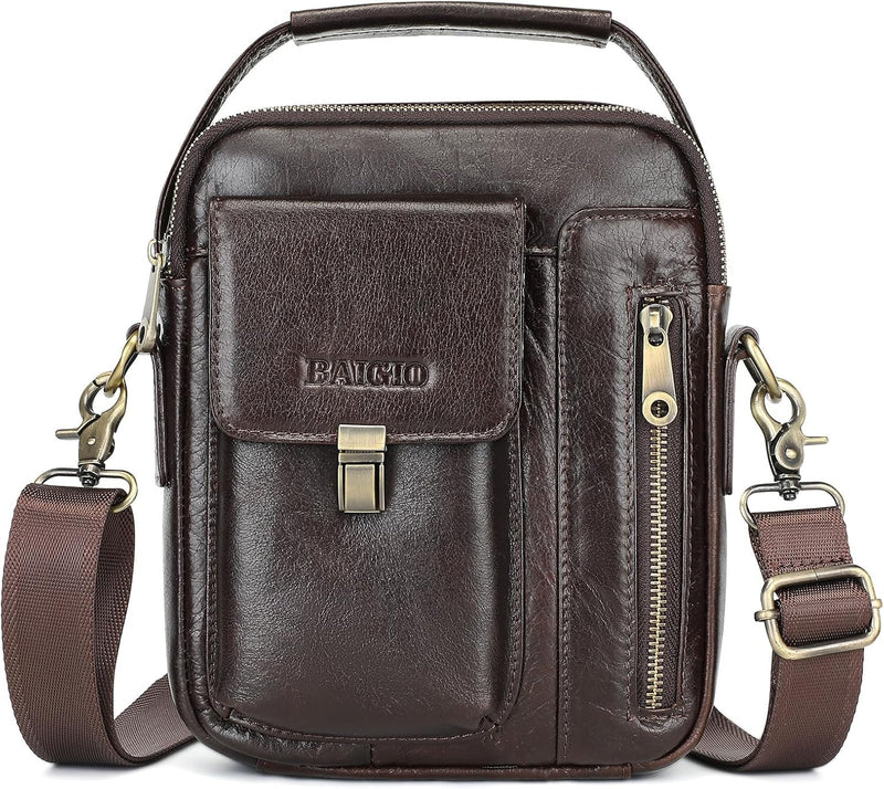Men's Genuine Leather Shoulder Bag Messenger Briefcase CrossBody Handbag Satchel Travel bag - Dark Coffee-8