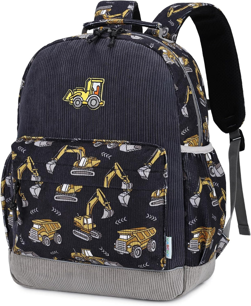 Corduroy Kids Toddler Backpack for Boys Girls 1-6 Yrs, Cute School Bag Children Rucksack for Preschool & Primary School & Nursery - Dark Gray Excavator-m