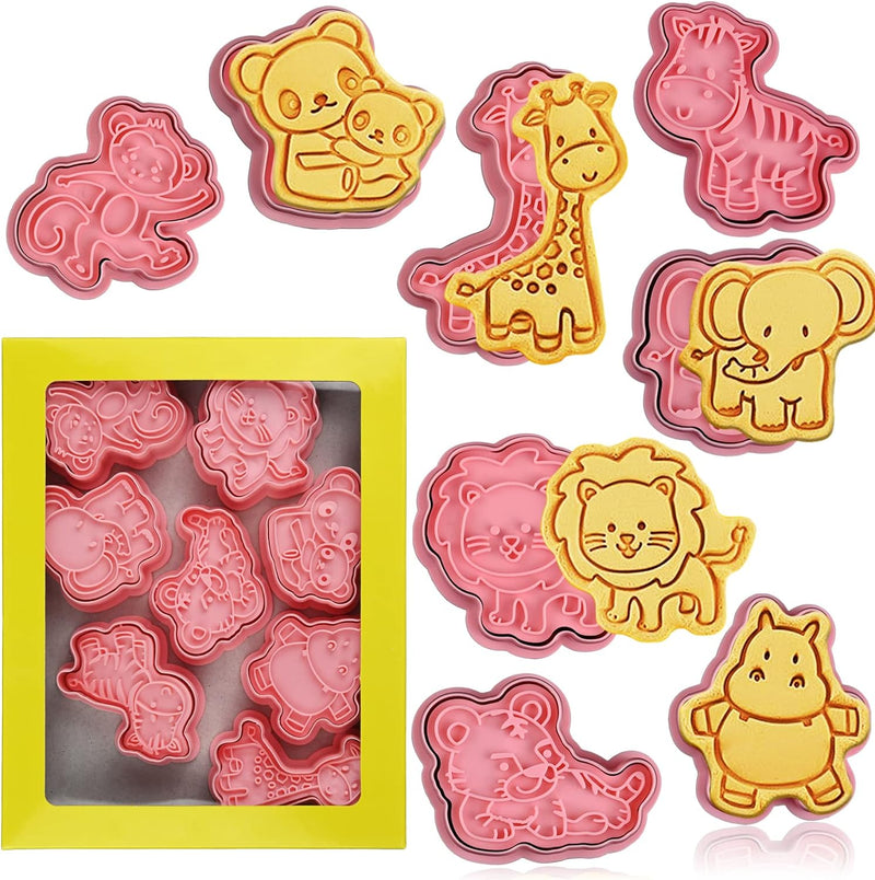 Sakolla (Set of 8) Christmas Cookie Cutters with Plunger Stamps Set, Gingerbread Boy/Girl Snowman Santa Claus Snowflake Christmas Tree Reindeer Cookie Cutters - Animal Cookie Cutters with Plunger Stamps