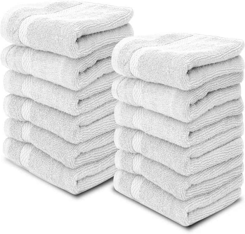 White Classic Luxury Cotton Washcloths - Small Hotel Spa Bathroom Face Towel | 12 Pack |