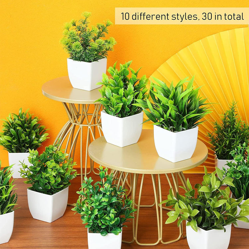 Dekorly Artificial Potted Plants, 8 Pack Artificial Plastic Eucalyptus Plants Small Indoor Potted Houseplants, Small Faux Plants for Home Decor Bathroom Office Farmhouse (Set 0F 8)