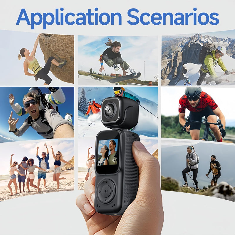 Angju 4K Pocket Vlogging Camera with Dual Screen & 3-Axis Gimbal Stabilizer, Handheld Portable Video Camera with WiFi, Face Tracking, 270 Rotation & 64GB SD Card