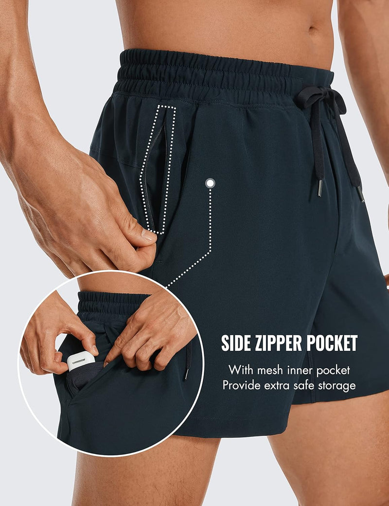 CRZ YOGA Men's Linerless Workout Shorts - 5'' Lightweight Quick Dry Running Sports Athletic Gym Shorts with Pockets