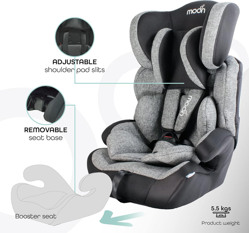 The Moon Brand Tolo Car Seat – Baby Travel Gear for Kids (9m to 11yrs) – ForwardFacing Child Booster Seat w/ Adjustable Headrest – Group 123 Comfort Car Accessories – Green
