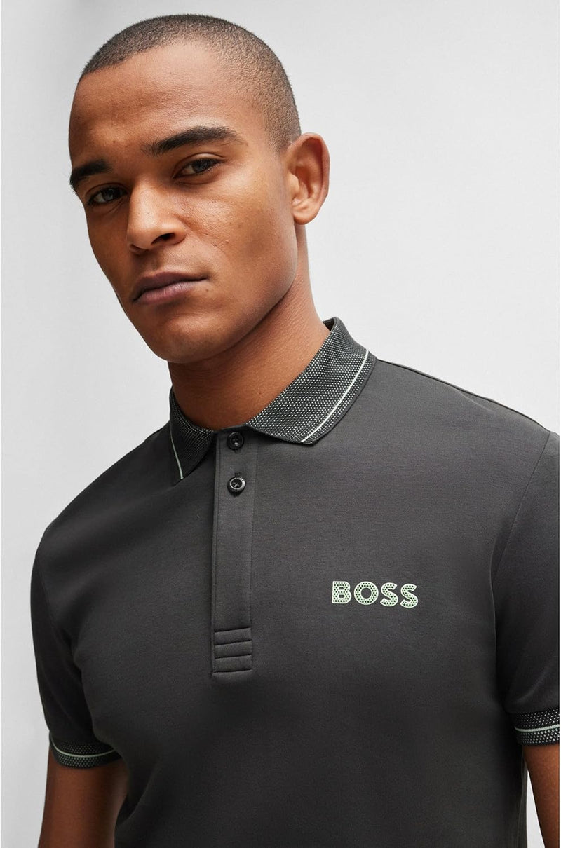 BOSS Men's Paule 1 Slim-Fit Interlock Cotton Polo Shirt with Mesh Logo