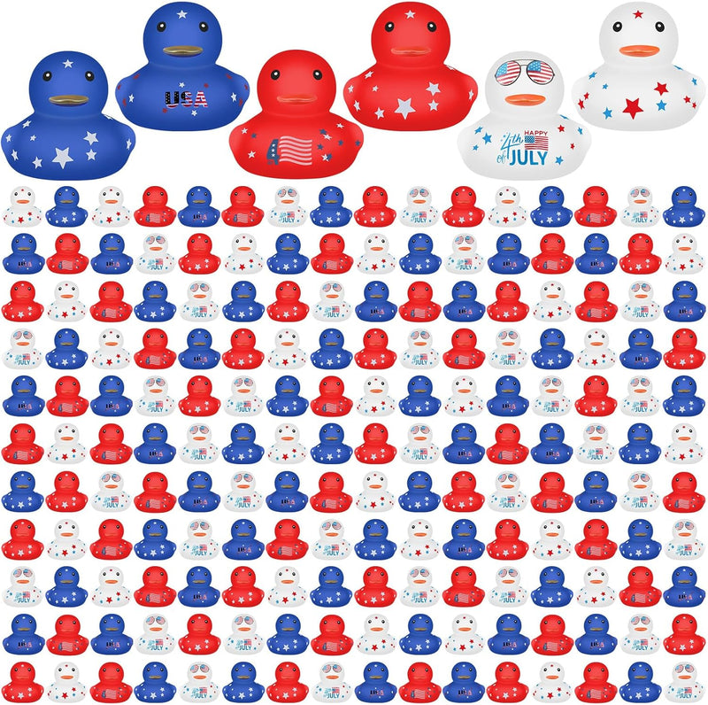 Lenwen 200 Pcs Patriotic Rubber Ducky Bulk 1.96 Inch 4th of July Float Rubber Ducks Independence Day Small Shower Star Rubber Ducky for Memorial Day Birthday Gift Baby Shower Pool Party