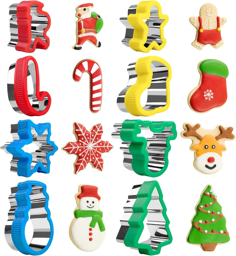 8Pcs Christmas Cookie Stamps Set, Stainless Steel Christmas Cookie Cutters, Baking Cutter Moulds for DIY Baking, Parties, Festival, Xmas Kitchen Bakeware