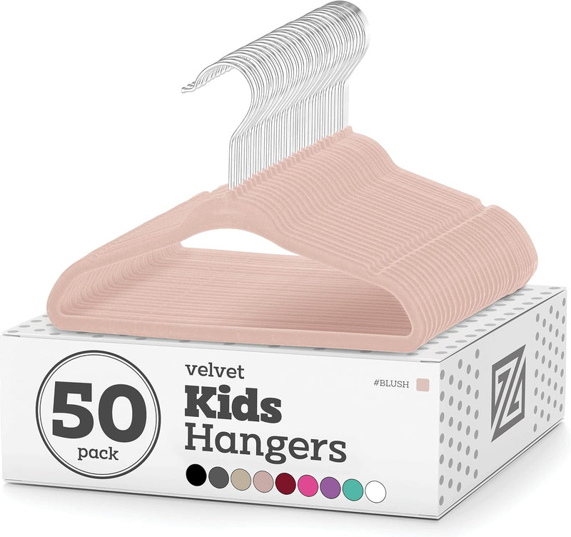 Zober Premium Quality Space Saving Kids Velvet Hangers Strong and Durable 360 Degree Chrome Swivel Hook Ultra Thin Non Slip Junior Hangers,-50 Pack Off-white ZO-VJ303…