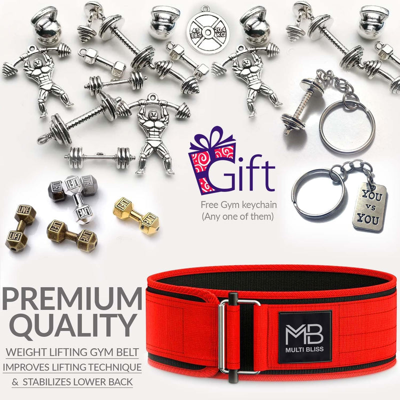 MULTI BLISS® Premium Quality Weight Lifting Gym Belt for Athletes, Olympic Training, Deadlift, Bodybuilding, WOD, Lifting Lumbar Support & Gym Workouts Belt for Men & Women (FreeGift Gym Keychain)