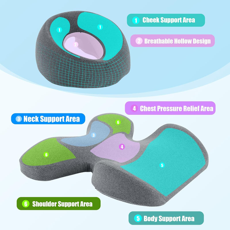 MABOZOO Face Down Massage Pillow, Face Down Pillow for Sleeping with Non-Slip Bottom, Home Head Cushion and Chest Cushion for SPA, Sleep (Gray) - Gray