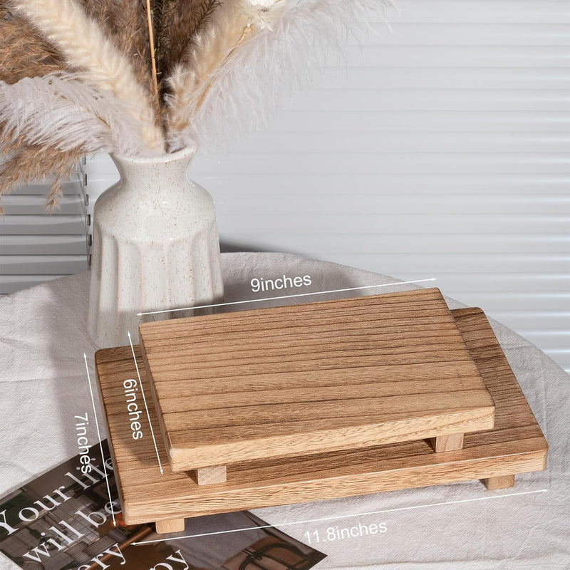 zoocatia Small Wood Tray Pedestal Stand Farmhouse Bathroom Decor Decorative Wooden Riser Kitchen Soap Dish Holder for Vanity, Counter, Sink, Brown