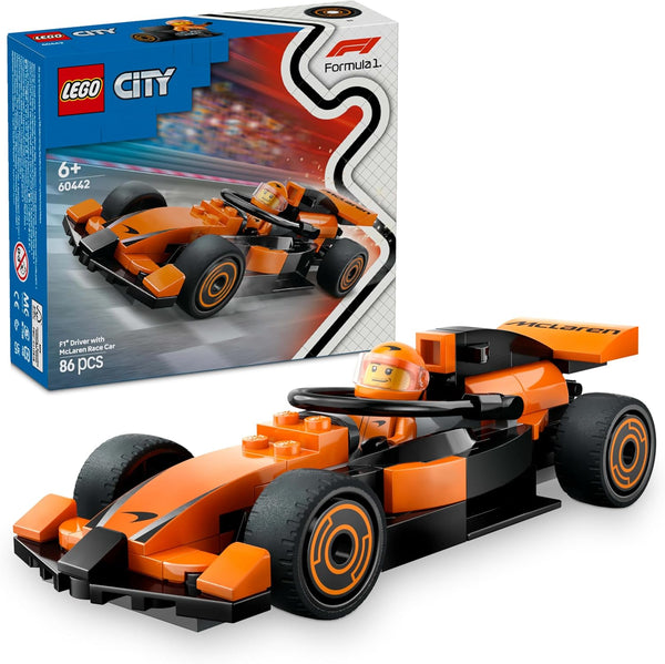 City F1 Driver with McLaren Race Car 60442 Formula 1 Building Toy, Racing Driver Minifigure, Small Building Set, Gift for 6+ Year Old Boys & Girls, 86 Pieces