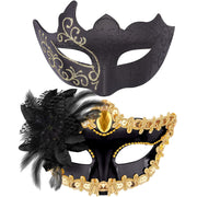 Couple Masquerade Masks Set Venetian Party Mask Plastic Halloween Costume Mask Mardi Gras Mask for Couples Women and Men, Gold - Black & Gold