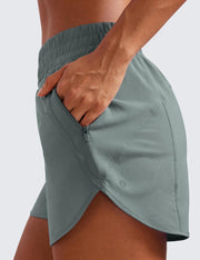 CRZ YOGA Women's High Waisted Running Shorts Mesh Liner - 3'' Dolphin Quick Dry Athletic Gym Track Workout Shorts Zip Pocket