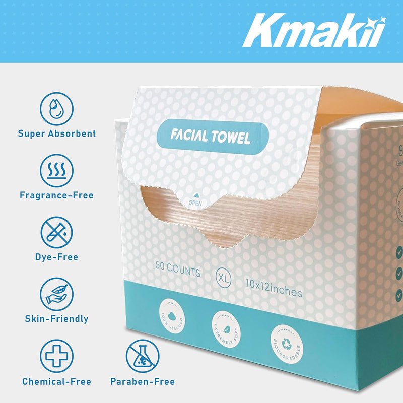 KMAKII Disposable Face Towelette Facial Cleansing Washcloth Dry Facial Tissue Face Cleaning Towels Dry Wipes for Cleaning and Skincare (1 Box of 50 Sheets)