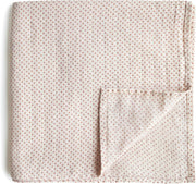 Organic Cotton Muslin Baby Blanket - Extra Soft Breathable Newborn Baby Blanket for Swaddling, Nursing & Cuddling - Pre-Washed for Delicate Skin Caramel Dots - Caramel Dots