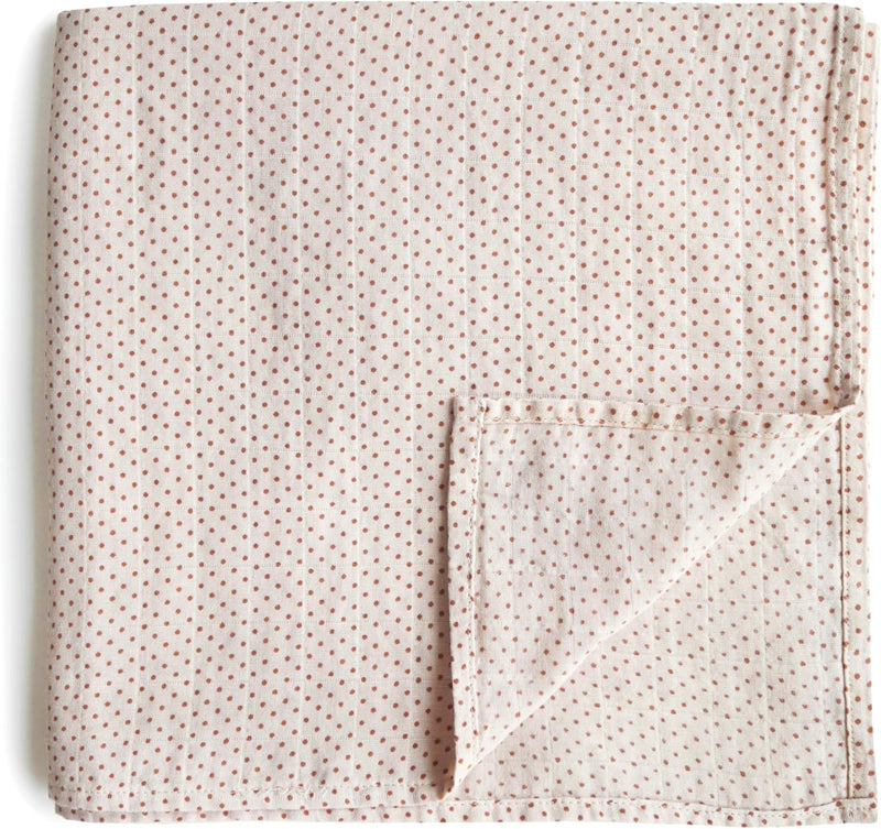 Organic Cotton Muslin Baby Blanket - Extra Soft Breathable Newborn Baby Blanket for Swaddling, Nursing & Cuddling - Pre-Washed for Delicate Skin Caramel Dots - Caramel Dots