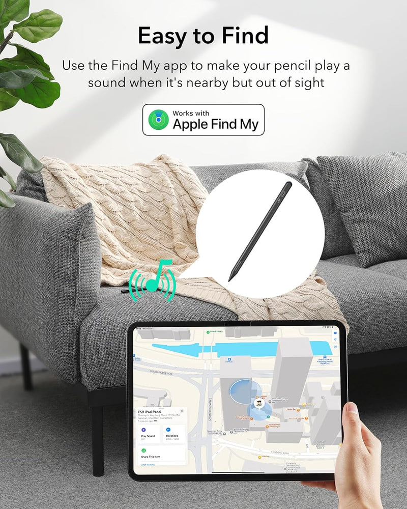 Geo Digital iPad Pencil Findmy Compatible with Apple iPad 2018-2025,with Easy Shortcuts for Apple iPad A16/10/9/8 & Air 13/11 & Pro 12.9/13/11 & Mini 7/6/5,White(No Wireless Charging) - Black