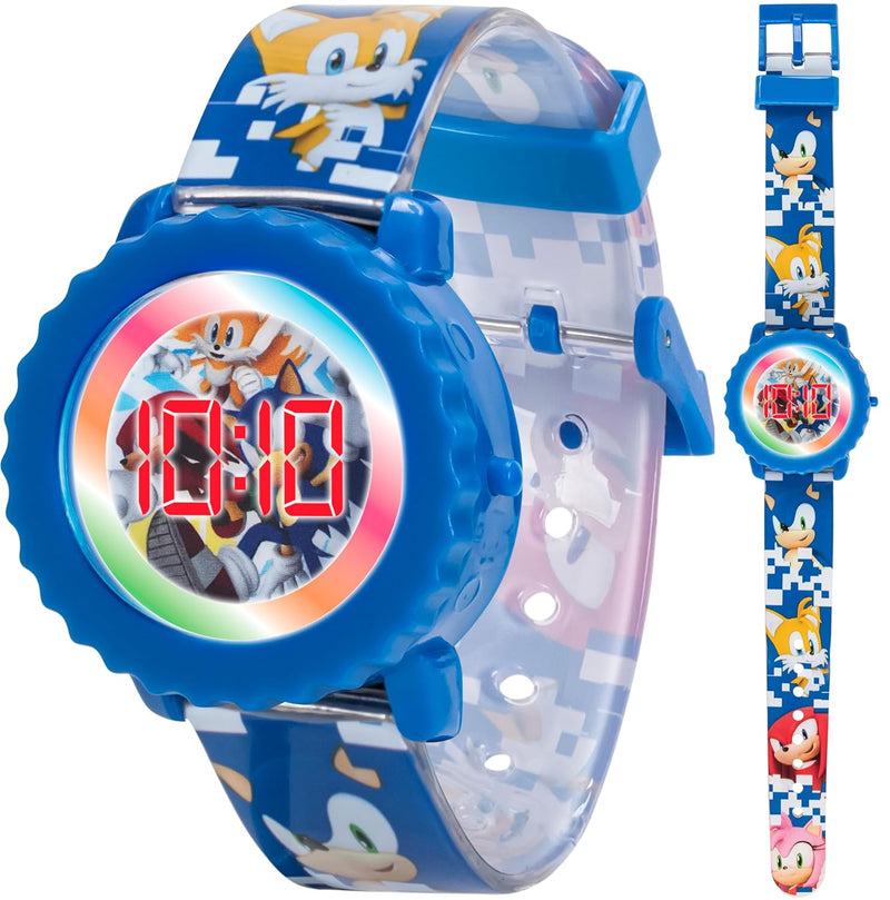Accutime SNC4028AZ Sonic The Hedgehog LCD Display Quartz Watch for Kids, 36.5 mm Diameter, Blue
