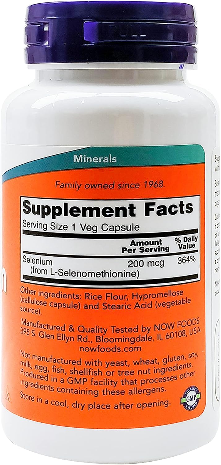 Now Foods Selenium 200mcg Yeast-Free Selenium Mineral for Antioxidant Protection & Immune System Support & Thyroid Health 90 Veg Capsules