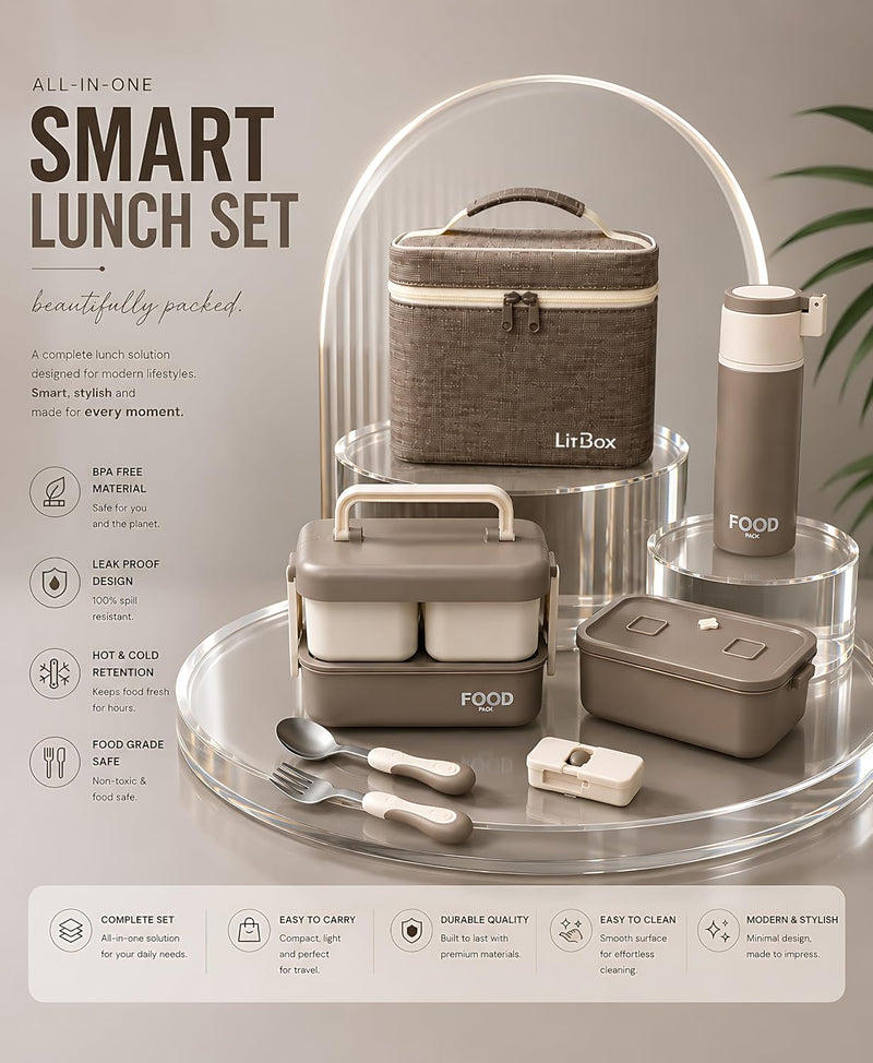 Bento Stainless Steel Lunch Box Set for Kids& Adult 1260ML Insulated Bento Box with Thermal Bag, Leakproof BPA Free Food Containers, Water Bottle & Spoon for School Office Travel