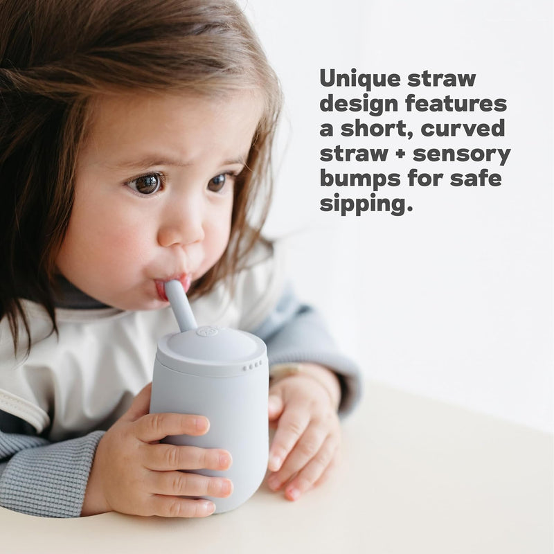 ez pz Ezpz Mini Cup + Straw Training System (Blush) - 100% Silicone Training Cup For Infants + Toddlers - Designed By A Pediatric Feeding Specialist - 9 Months+
