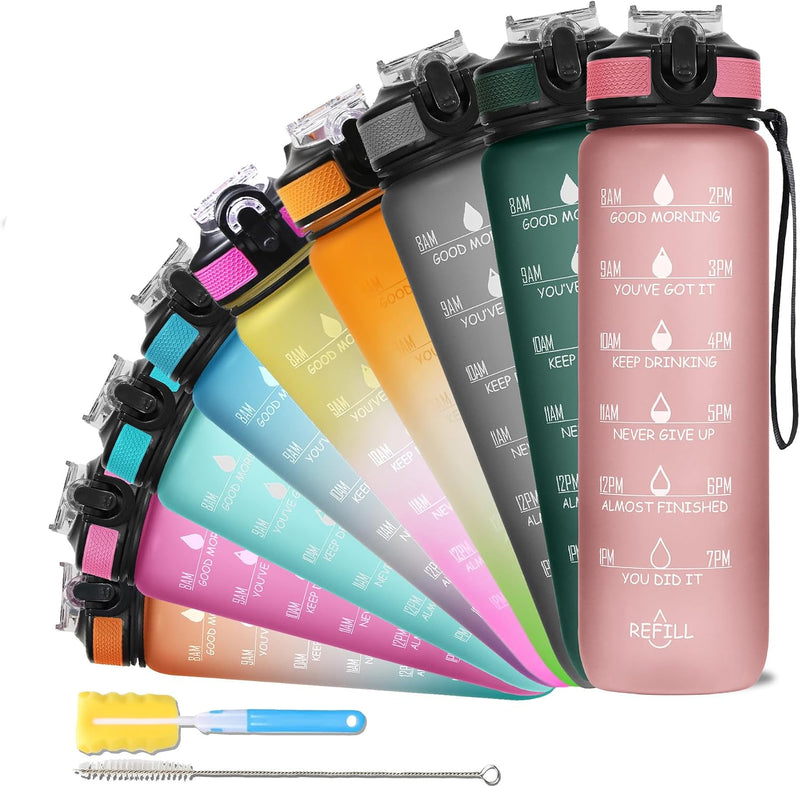 Unbreakable Water Bottle 1 Litre with Motivational Time Marker, Leakproof Durable BPA-Free Non-Toxic Water bottle for office,Water bottle for gym Detoxing eBook included Hunter Green with Motivational Time Marker - 1 ÙÙØªØ± Pearly Pink